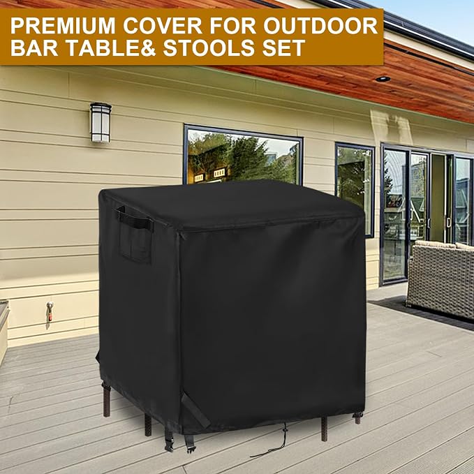 59 In Patio Bar Height Table Cover Square for 5 Piece Outdoor Furniture Set | 59x59x38,Waterproof Dustproof Heavy Duty Oxford Fabric,for High Bar Table and 4 Stools/ Bistro Set Multi Pieces