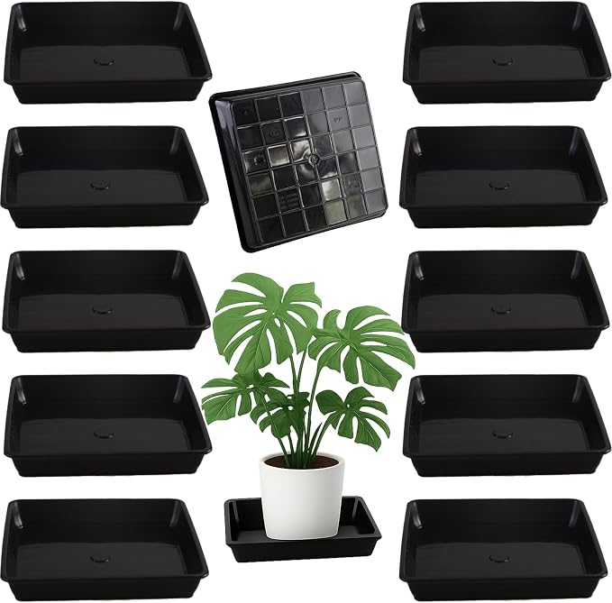 10 Pack Square Plant Saucer 13 Inches Plant Trays for Pots Plastic Square Drip Trays Flower Pot Saucers Black Planter Water Tray Plant Drainage Tray, Black