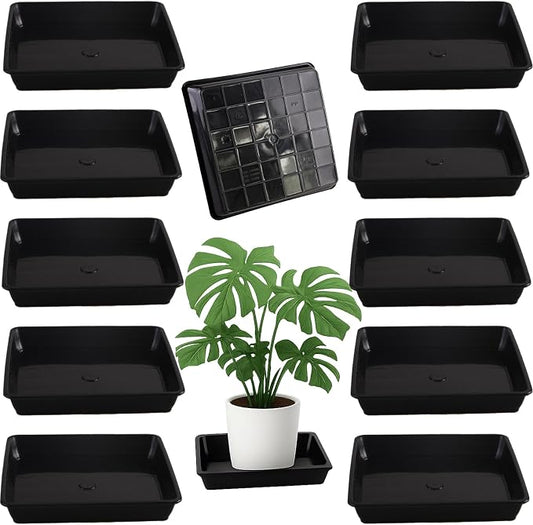 10 Pack Square Plant Saucer 13 Inches Plant Trays for Pots Plastic Square Drip Trays Flower Pot Saucers Black Planter Water Tray Plant Drainage Tray, Black