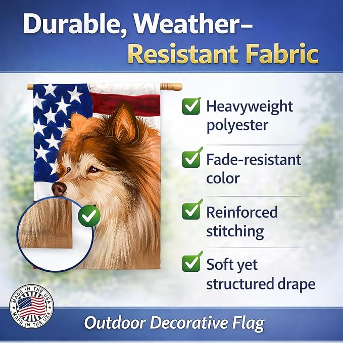 Caroline's Treasures CK6524CHF Finnish Lapphund Dog American Flag House Flag Large Porch Sleeve Pole Decorative Outside Yard Banner Artwork Wall Hanging, Polyester, House Size, Multicolor