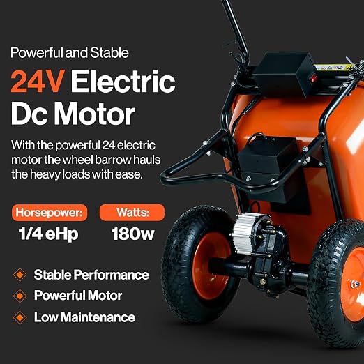 SuperHandy Wheelbarrow Utility Cart Electric 24V DC 330lbs Max Load Barrel Dump Material Debris Hauler (Amazon Exclusive)