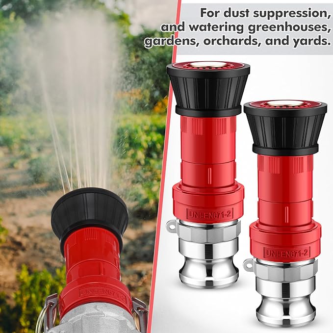 MorningRo 2 Fire Hose Nozzles Npsh/Npt Heavy-duty Industrial hose jet nozzle Thermoplastic Equipment Spray Fog with Aluminum Female and Male Aluminum Camlock Fitting for garden pool (1.5 Inches)
