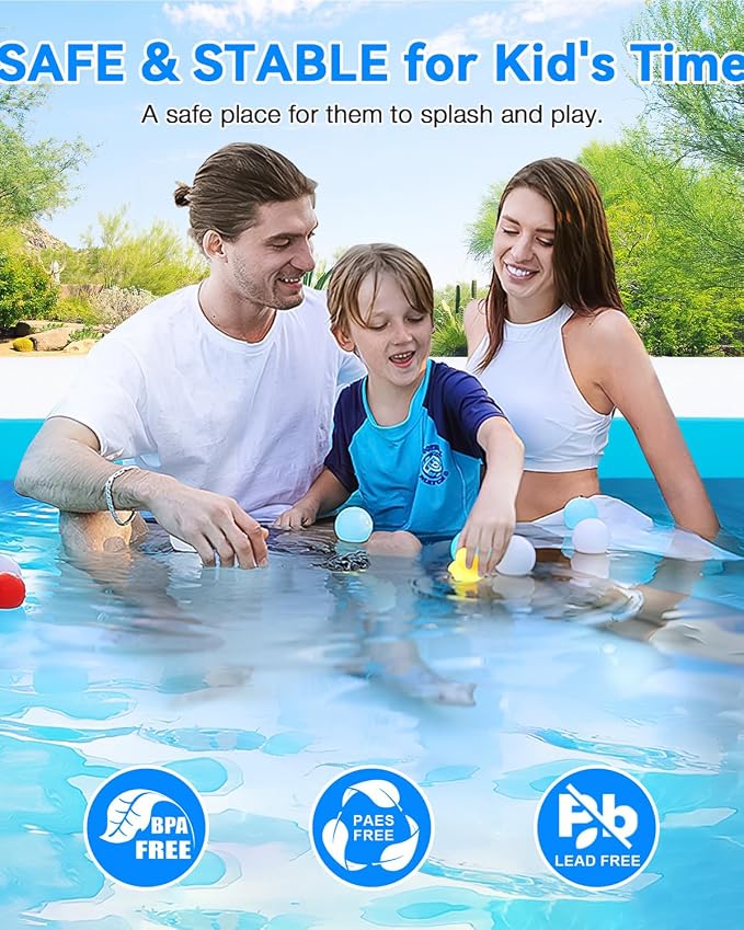Large Inflatable Swimming Pool - 120" x 85" x 26" Blow Up Pool for Adults and Kids with Seat & Air Pump, for Backyard Lawn Indoor Outdoor Use