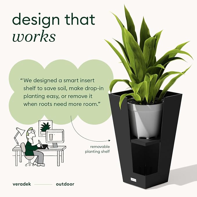 Veradek V-Resin Indoor/Outdoor Taper Planter, 2-Pack (24 inch, Black)