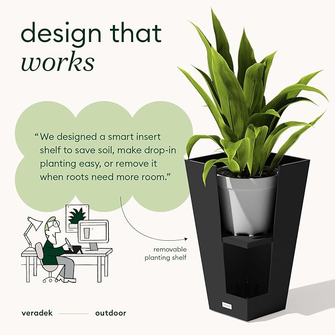 Veradek V-Resin Indoor/Outdoor Taper Planter (26 inch-2 Pack, Black)