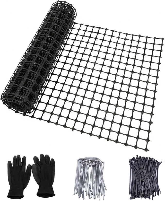 Plastic Chicken Wire Mesh Fence Roll - Black 16IN * 10FT Multi-Use Garden & Poultry Netting, Animal Barrier for Pets, Plants, Patio,Balcony, Snow Fencing & Temporary Indoor and Outdoor Use