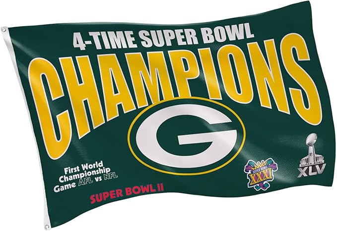 Team Sports America NFL Green Bay Packers Multi-Win Superbowl Champions 3x5 Flag for Outside with Grommets | Outdoor & Indoor | Heavy Duty Flag & Banner | Works with Flag Pole for Outside House