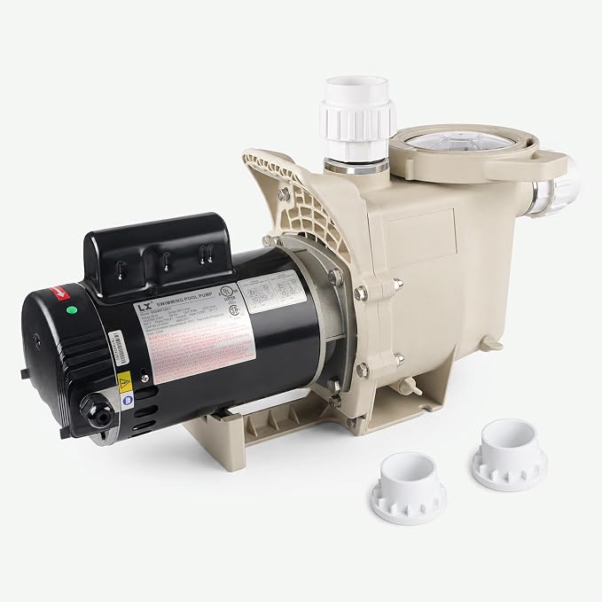 Pool Pump Inground 1HP, 6340 GPH High Flow Self Primming Swimming Pool Pump, 115V/230V, Low Noise, Powerful In/Above Ground Pool Pump with Filter Basket and 2"/1.5" Fittings
