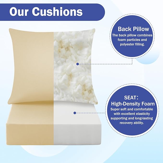 Outdoor Chair Cushions, 24 x 24 Inch Outdoor Cushion for Patio Furniture, Patio Chair Cushion, Waterproof & Fade Resistant Deep Patio Furniture Cushion Set with Handle and Ties, Light Khaki (Set of 2)
