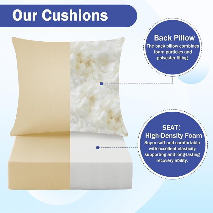Outdoor Chair Cushions, 24 x 24 Inch Outdoor Cushion for Patio Furniture, Patio Chair Cushion, Waterproof & Fade Resistant Deep Patio Furniture Cushion Set with Handle and Ties, Light Khaki (Set of 6)