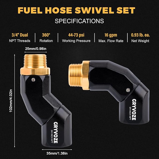2PCS 3/4 Inch NPT Fuel Hose Nozzle Swivel - Multi Plane 360° Rotating Connector for Fuel, Water, Diesel, Gasoline, Kerosene Transfer Pumps, Tanks, and Nozzles