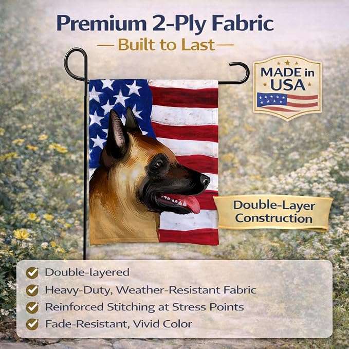 Caroline's Treasures CK6428GF Belgian Malinois American Flag Garden Flag Mailbox Flag Decorative Yard Flag Banner Outside Patio Artwork Yard Flower Beds, Garden Size, Multicolor