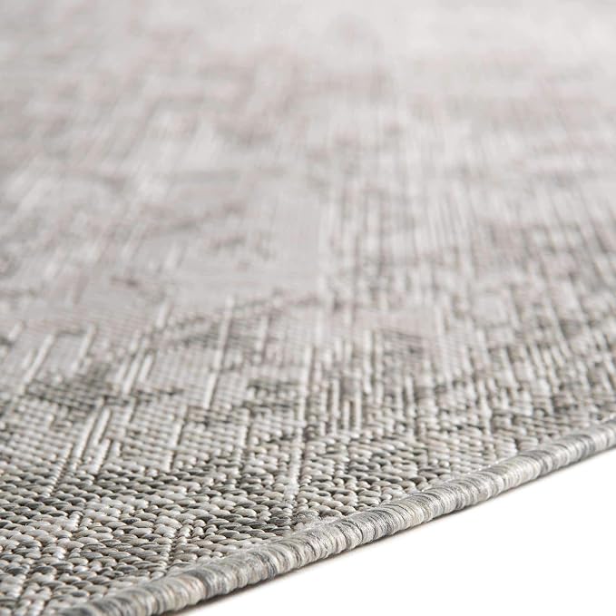 Unique Loom Outdoor Collection Area Rug - Dubai (4' 1' Round, Gray/ Ivory)