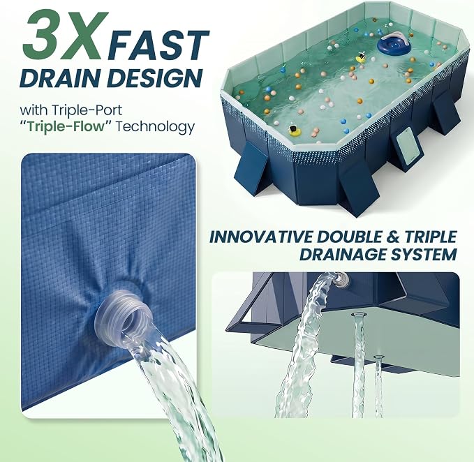113" Non-Inflatable Foldable Pool, Extra Large Collapsible Swimming Pool with Rigid Hard Composite Board, Thickened Portable Pool for Outdoor, Backyard, Family, Camping(Geranium Blue, 3M)
