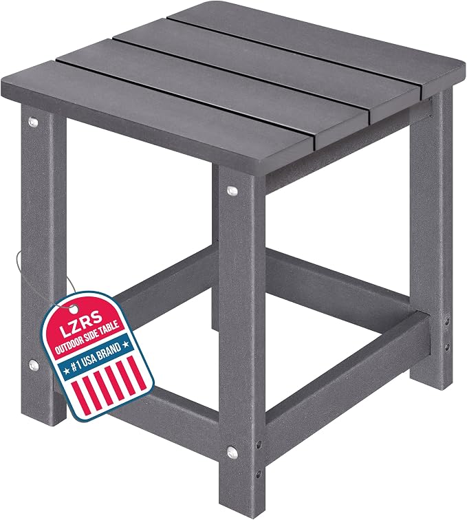 LZRS Patio Side Table, Heavy Duty HDPE Outdoor End Table with Wood Texture, Weatherproof Composite Table for Adirondack Chairs, Deck, Pool, Indoor/Outdoor, No Peeling or Cracking(Grey)