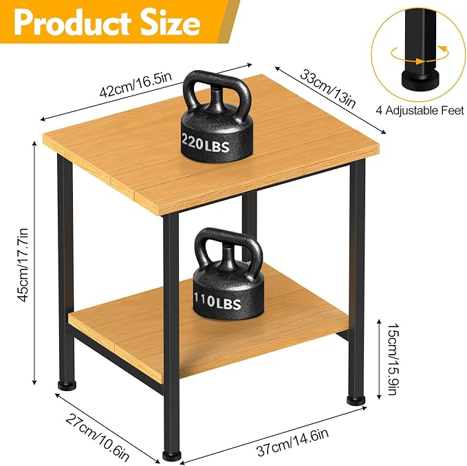 NANANARDOSO 2 Tier Outdoor Side Table with Storage, Adirondack Square Weatherproof End Table for Patio, Garden, Backyard, Porch, Deck, Balcony, Poolside-Brown