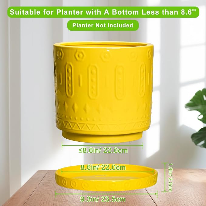Eightpot Plant Saucers for Indoors, 9.3 Inch Plant Pot Saucers, Plant Drip Trays for Indoor Outdoors, Round Plants Plates to Catch Water, Boho Decorative Plants Dishes to Catch Water, Yellow
