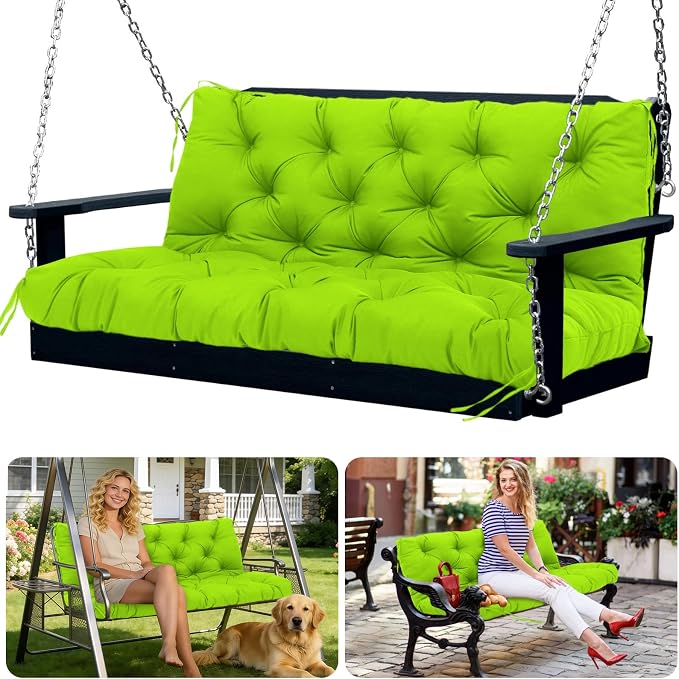 Porch Swing Cushions 3 Seater Replacement Thicken 5" Waterproof & Fade Resistant Swing Cushions for Outdoor Furniture Bench Patio Swing Cushion with Backrest & Ties(Green 60x40x5inch)