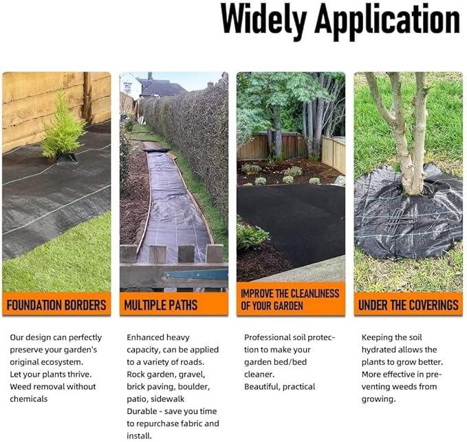 LAVEVE 3FT x 100FT Weed Barrier Landscape Fabric Heavy Duty, 3.2oz Premium Garden Ground Cover Mat for Weed Control, Gardening, Plant Beds and Farming (3x50FT x 2Pack)