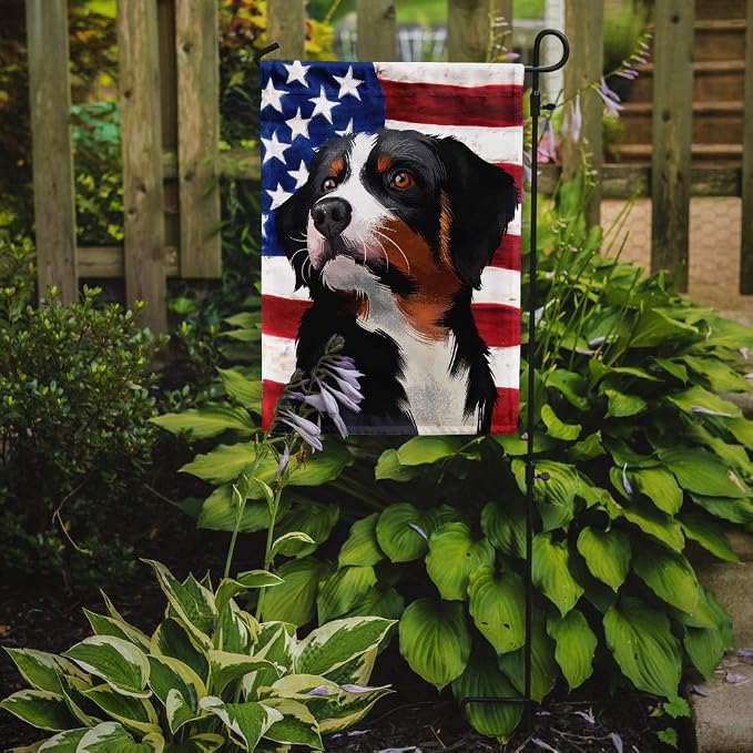 Caroline's Treasures CK6405GF Appenzeller Sennenhund American Flag Garden Flag Mailbox Flag Decorative Yard Flag Banner Outside Patio Artwork Yard Flower Beds, Garden Size, Multicolor