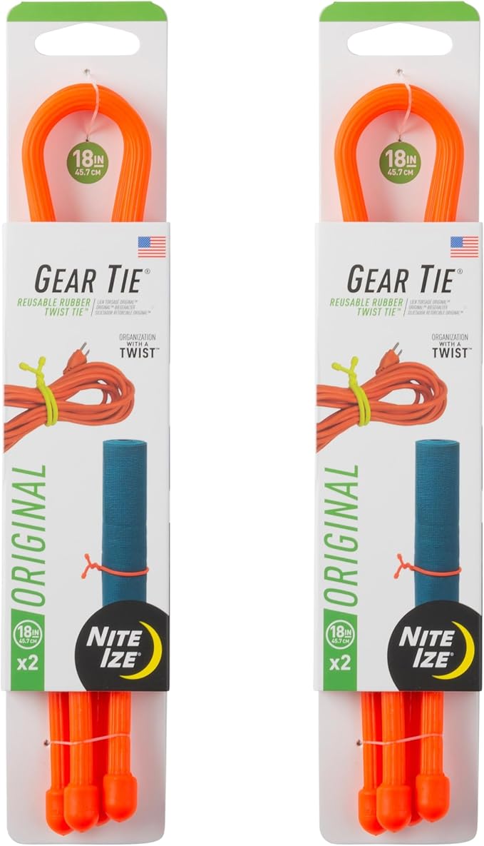 Nite Ize Gear Tie Reusable Rubber Twist Tie - Bendable Rubber Ties for Indoor & Outdoor Use - Reusable Multipurpose Twist Ties for Organizing & More - 18", Orange (3 Pack)