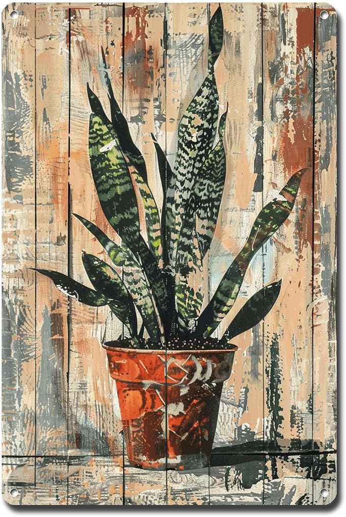 Metal Sign Tin Sign Vintage Wall Art Vintage Snake Plant Tin Sign for Shabby Chic Elements Distressed Wood Art and Robust Plant Di Home Deccor Store Home Decor for Pub 8×12 Inches