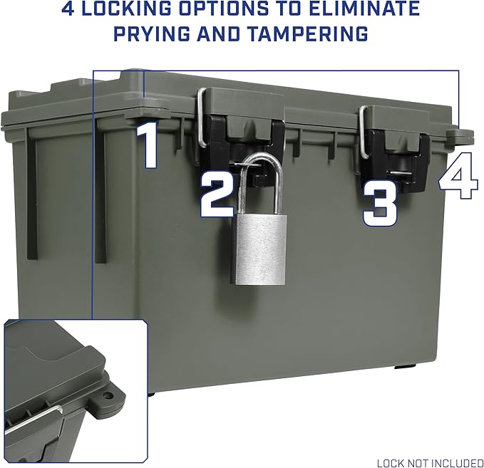 Sheffield XL Ammo Box Made in USA, Stackable Lockable Ammo Storage Box | 4 Pack Lockable Storage Box, Water and Dust Resistant Dry Box, Secures Hunting Gear, Gun Accessories, Supplies, and Bullets