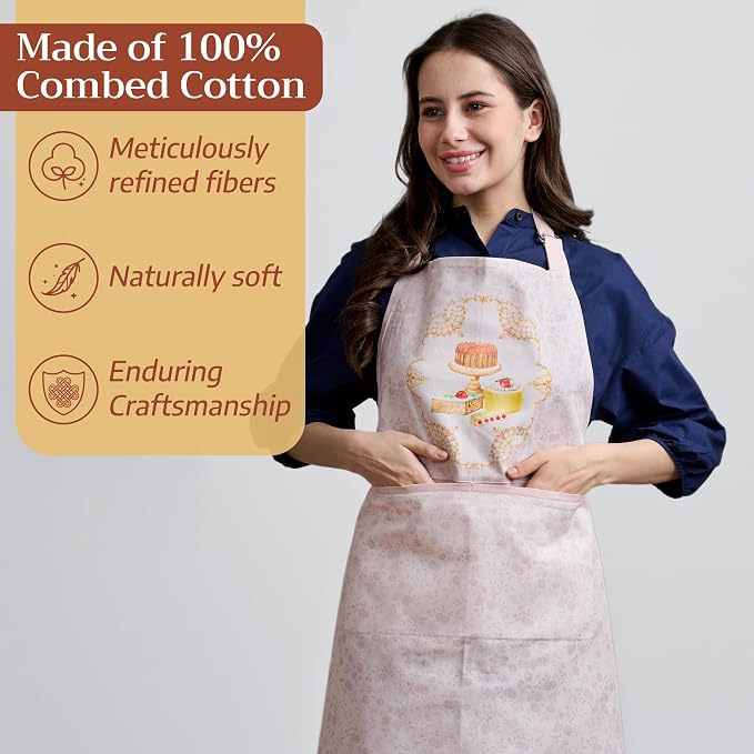 Maison d' Hermine Aprons for women with Pocket 100% Cotton (27.50"x31.50") | Adjustable Neck Strap & long ties Apron Men Chef Wedding Cooking Gardening Server Maid
