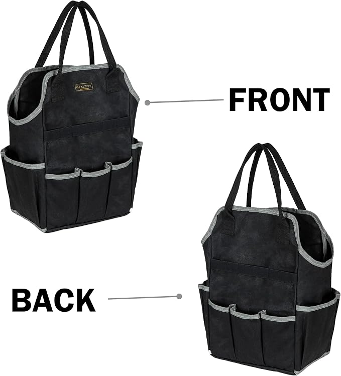 Garden Tool Bag | Heavy-Duty 16oz Waxed Canvas Garden Tool Tote with 8 Pockets | L9.5" x W6" x H15.5" | Tools Storage Bag for Gardeners, Portable Tool Organizer for Garden Essentials
