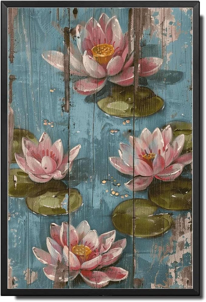 Metal Sign Tin Sign Vintage Wall Art Vintage Tranquil Water Lilies Tin Sign for Shabby Chic Interiors Rustic Elegance and Corrosion Re Tin Sign Gift for Club 6×8 Inches with Metal Frame