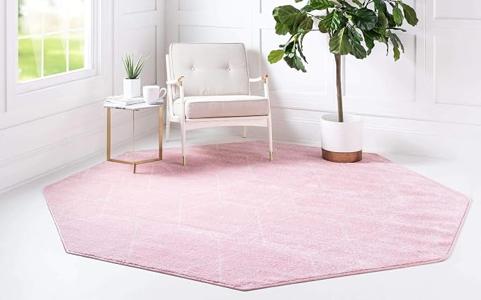 Unique Loom Trellis Frieze Collection Area Rug - Geometric (5' Octagon, Light Pink/ Ivory)