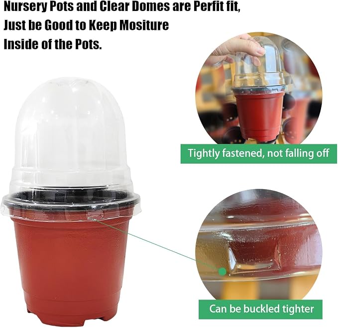 RooTrimmer Plant Nursery Pots with Humidity Domes, 50 Sets 4 Inch Soft Nursery Pots Quality Ones (50 Red Pots + 50 Clear Lids), Quality Seeds Starting with Cover