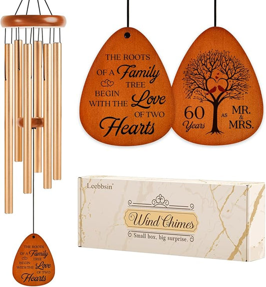 Leebbsin 60th Wedding Anniversary Wind Chime, Happy 60th Anniversary Romantic Gifts for Couple, Parents, Wife, Husband, Friends, Diamond Anniversary's Keepsake Gifts Ideas-Large 36''