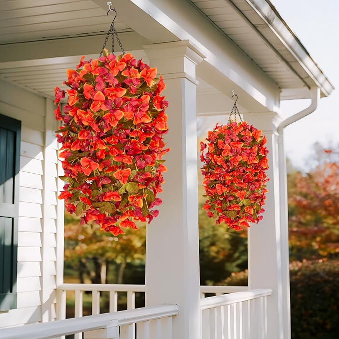 INXUGAO 2 pcs Artificial Faux Bougainvillea Fall Flowers Plants for Outdoor Outside Decoration, Fake Silk UV Resistant Long Trailing Vines for Front Door Porch Planter Balcony Decor