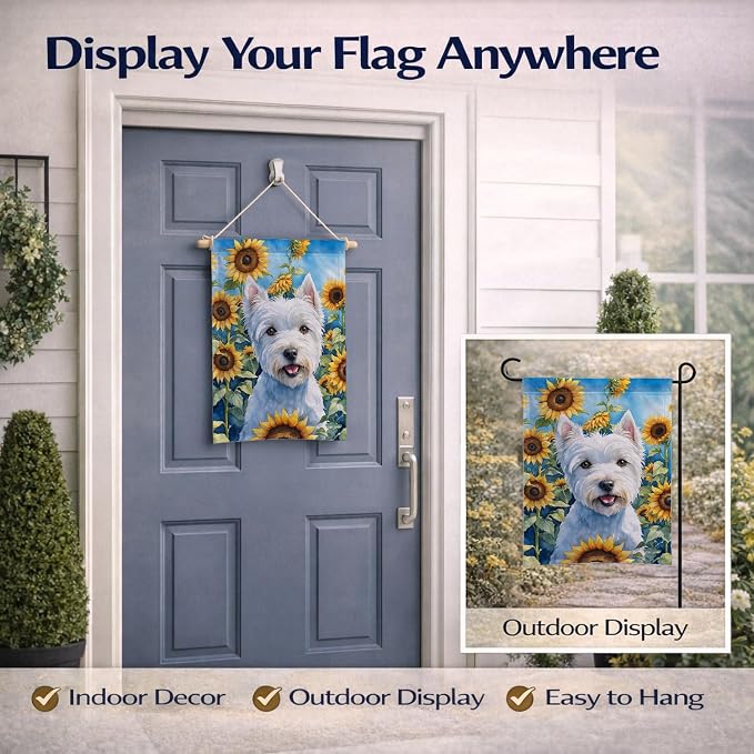 Caroline's Treasures DAC6173GF Westie in Sunflowers Garden Flag Mailbox Flag Decorative Yard Flag Banner Outside Patio Artwork Yard Flower Beds, Garden Size, Multicolor