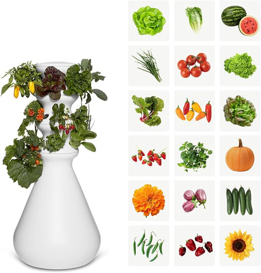 Farmstand Tiny Starter Kit with 12 Seedling Credits | 3 ft 8 in Vertical Hydroponic Garden Tower | Self-Watering Outdoor Growing System for Herbs, Greens & Vegetables | Made in USA