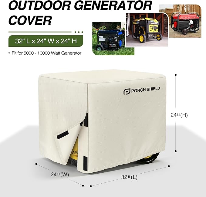 Porch Shield Waterproof Universal Generator Cover 32 x 24 x 24 inch, for Most Generators 5000-10000 Watt, Light Tan