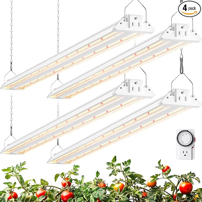 Barrina TX72 Grow Light for Indoor Plants, 4FT, 288W(4 x 72W, 2000W Equivalent), Full Spectrum with 660nm Red LEDs, High PPFD, Mechanical Timer, Linkable, Hanging Plant Lights for Greenhouse, 4 Pack
