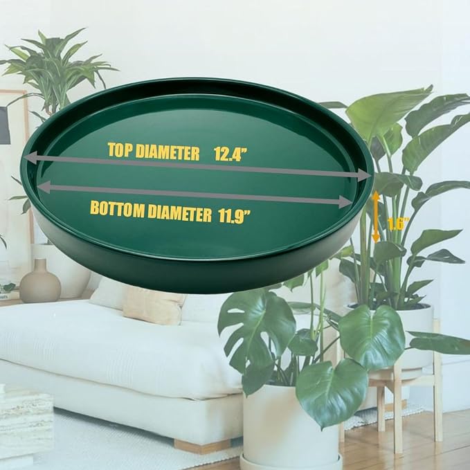 Yukfona Ceramic Plant Saucer Tray 1 Pcs 12 Inch Green, 12.5" OD x11.9 ID x1.6 Deep| Fits Flower pots Bottom≤ 11.9", Heavy Duty Glazed Round Planter Drip with Catch Basin for Indoor Outdoor Plants