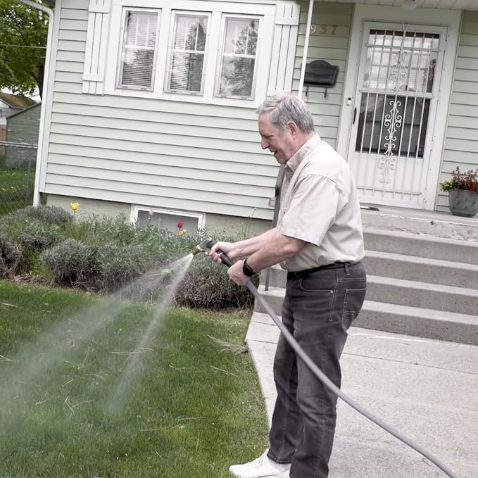 YOTOO Heavy Duty Hybrid Garden Water Hose 5/8-Inch by 100-Feet 150 PSI Kink Resistant, Flexible with Swivel Grip Handle and 3/4" GHT Solid Brass Fittings, Gray