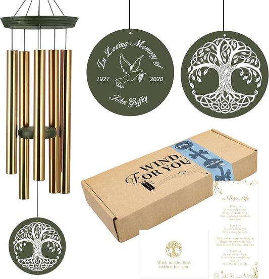 ASTARIN Memorial Tree of Life 36" Wind Chimes, Personalized Name Sympathy Wind Chime, in Memory of Loss Mom Loved One, Large Deep Tone Bereavement Windchimes for Outside Clearance(Produced in Texas)