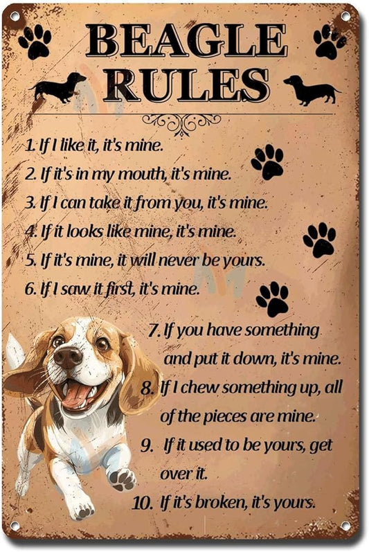 Metal Sign Tin Sign Vintage Wall Art Beagle Rules Bar Signs for Home Decor for Restaurant 8×12 Inches