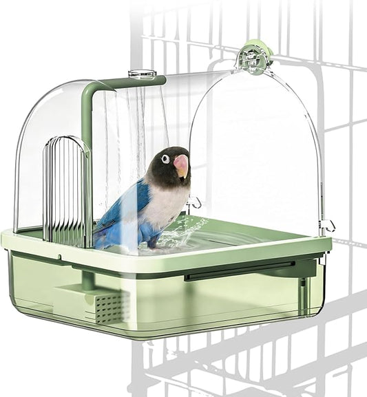 Automatic Bird Baths for Cage,Automatic Parakeet Bath with Pump, Filter,Indoor Bird Shower with Running Water,for Pet Birds Conure Budgies Cockatiels Lovebird(Green)