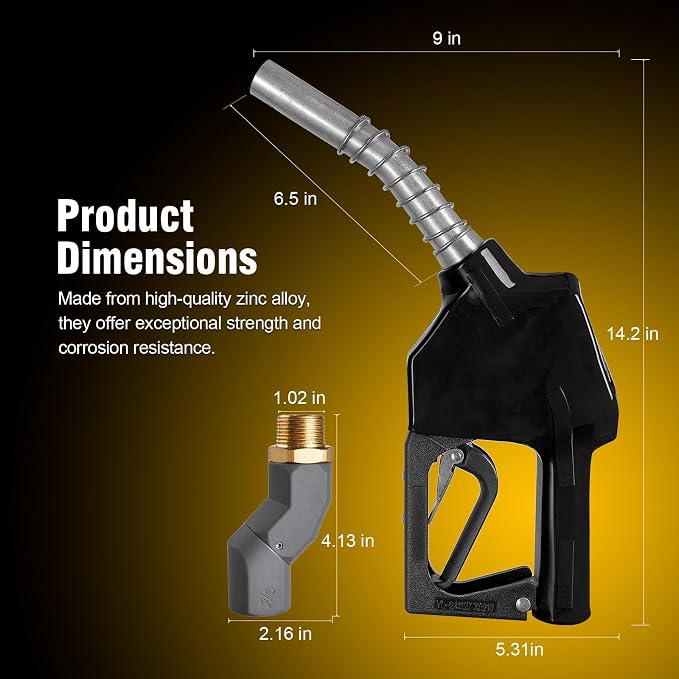 3/4" NPT Auto Shut-Off Fuel Nozzle, Gas Pump Nozzle with 3-Speed Padlock (9-16 GPM) - 360° Swivel Hose for Gasoline, Diesel, Biodiesel B20, E15 & Kerosene (BLACK)