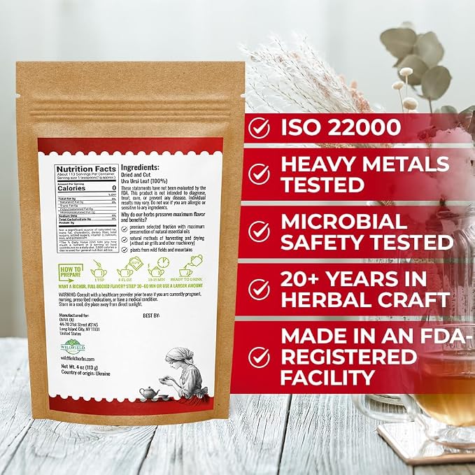 4 oz. Uva Ursi Leaf Bearberry Tea Herbal (Arctostaphylos Uva-Ursi) - 113g Uva-Ursi Herb Tea Arctostaphylos Uva-Ursi