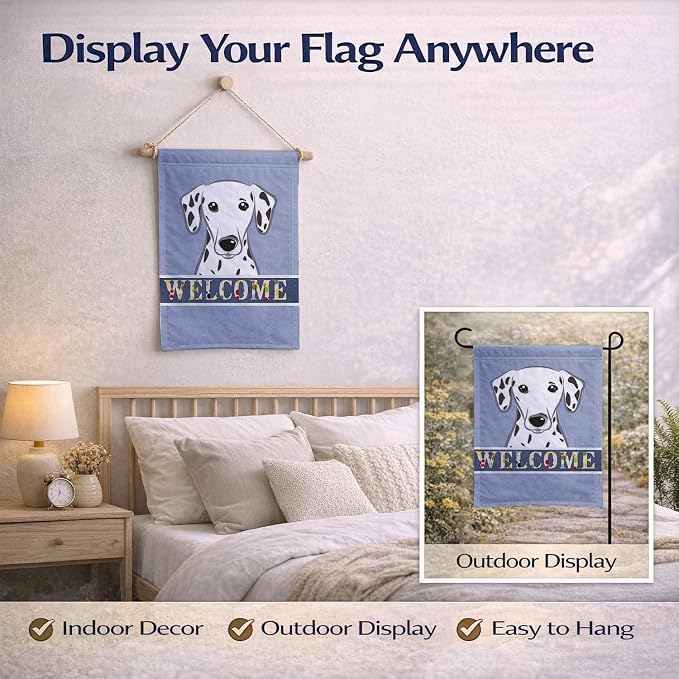Caroline's Treasures BB1396GF Dalmatian Welcome Garden Flag, Blue Mailbox Flag Decorative Yard Flag Banner Outside Patio Artwork Yard Flower Beds, Garden Size, Multicolor