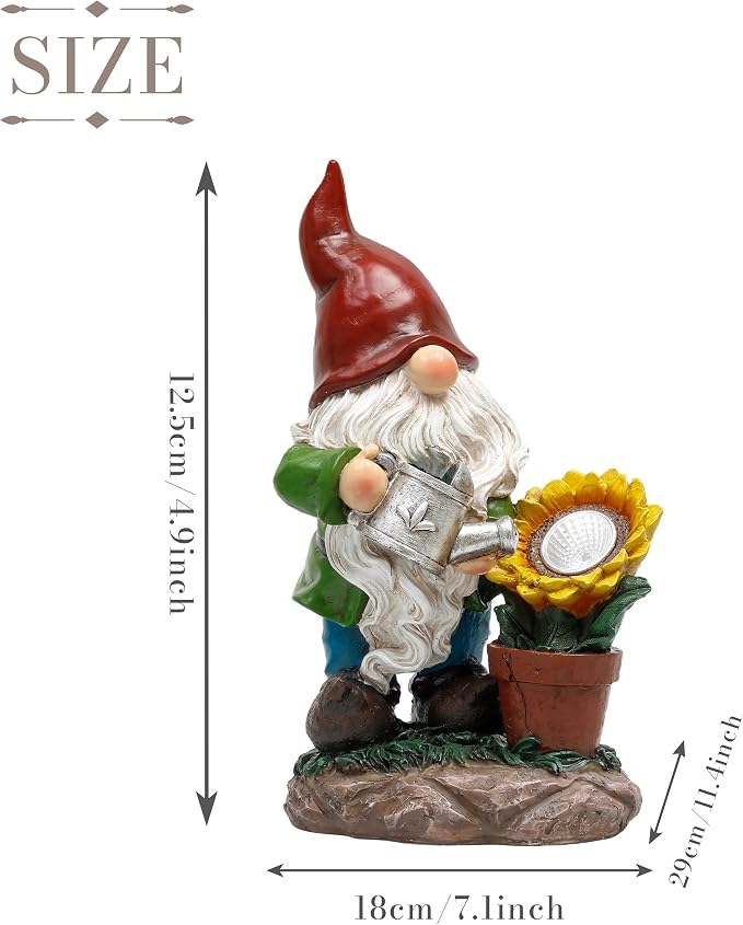 TERESA'S COLLECTIONS Sunflower Garden Gnomes Decorations for Yard with Solar Lights, Cute Resin Garden Sculptures & Statues for Outdoor Patio Lawn Ornaments,Ideal Gifts for Mom Women and Man, 11.4"