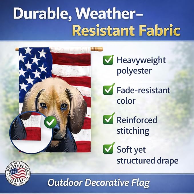 Caroline's Treasures CK6589CHF Kerry Beagle American Flag House Flag Large Porch Sleeve Pole Decorative Outside Yard Banner Artwork Wall Hanging, Polyester, House Size, Multicolor