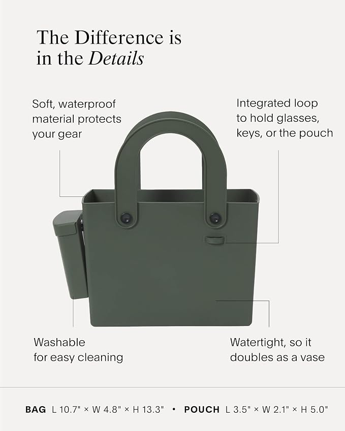 Hachiman Garden Tool Bag, Waterproof Gardening Tote | Interior Partition and Removable Pouch, Indoor Outdoor Use, Tools Not Included, Garden Green