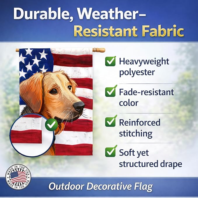 Caroline's Treasures CK6691CHF Schiller hound Dog American Flag House Flag Large Porch Sleeve Pole Decorative Outside Yard Banner Artwork Wall Hanging, Polyester, House Size, Multicolor